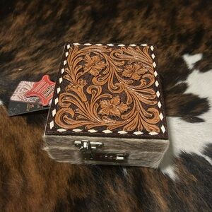 American Darling Brown and Tan Tooled Leather Box